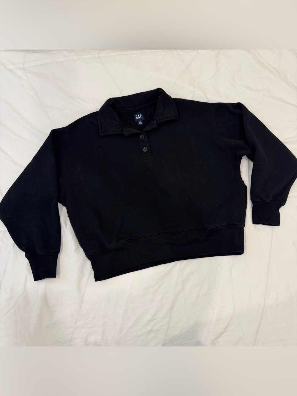Gap Black VintageSoft Cropped Polo Collar Sweatshirt Petite XS XSP Basic Comfy